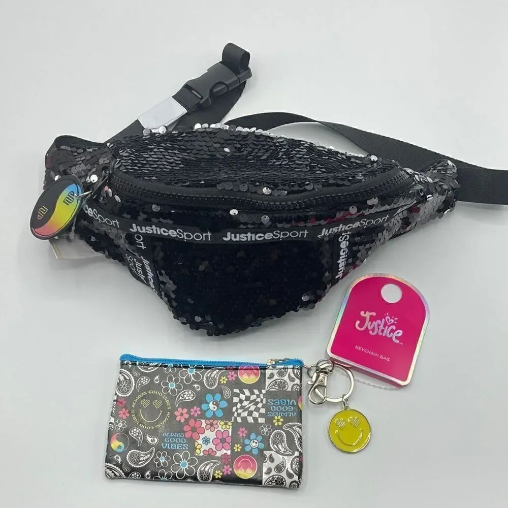 Justice Girls Fashion Bag Waist FannyPack Crossbody & Keychain Coin Purse